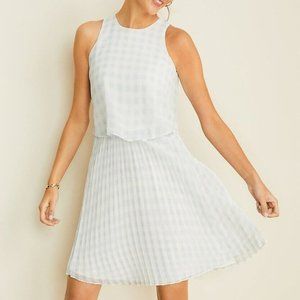 Ann Taylor Gingham Overlay Pleated Flare Dress  Size 8